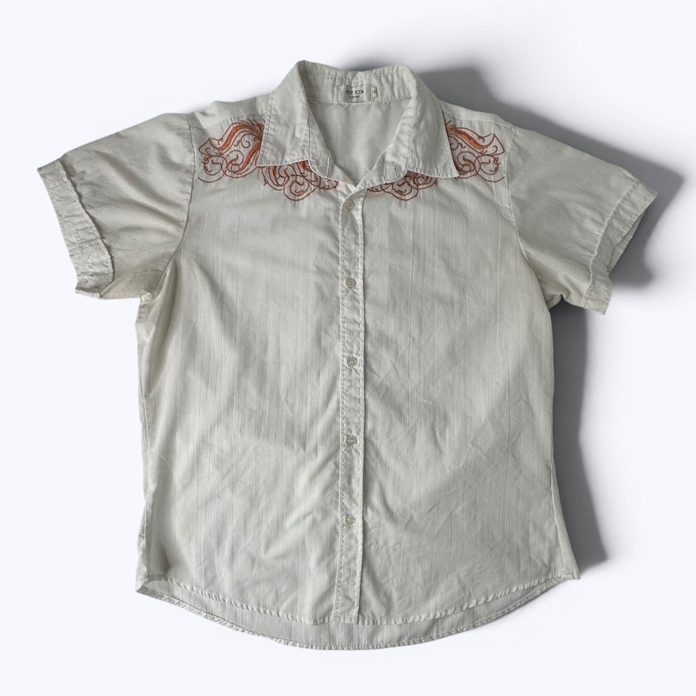 Vtg Pop Icon White Western Embroidered Shirt Y2K Gothic Cowboy Rockabilly Sz XL